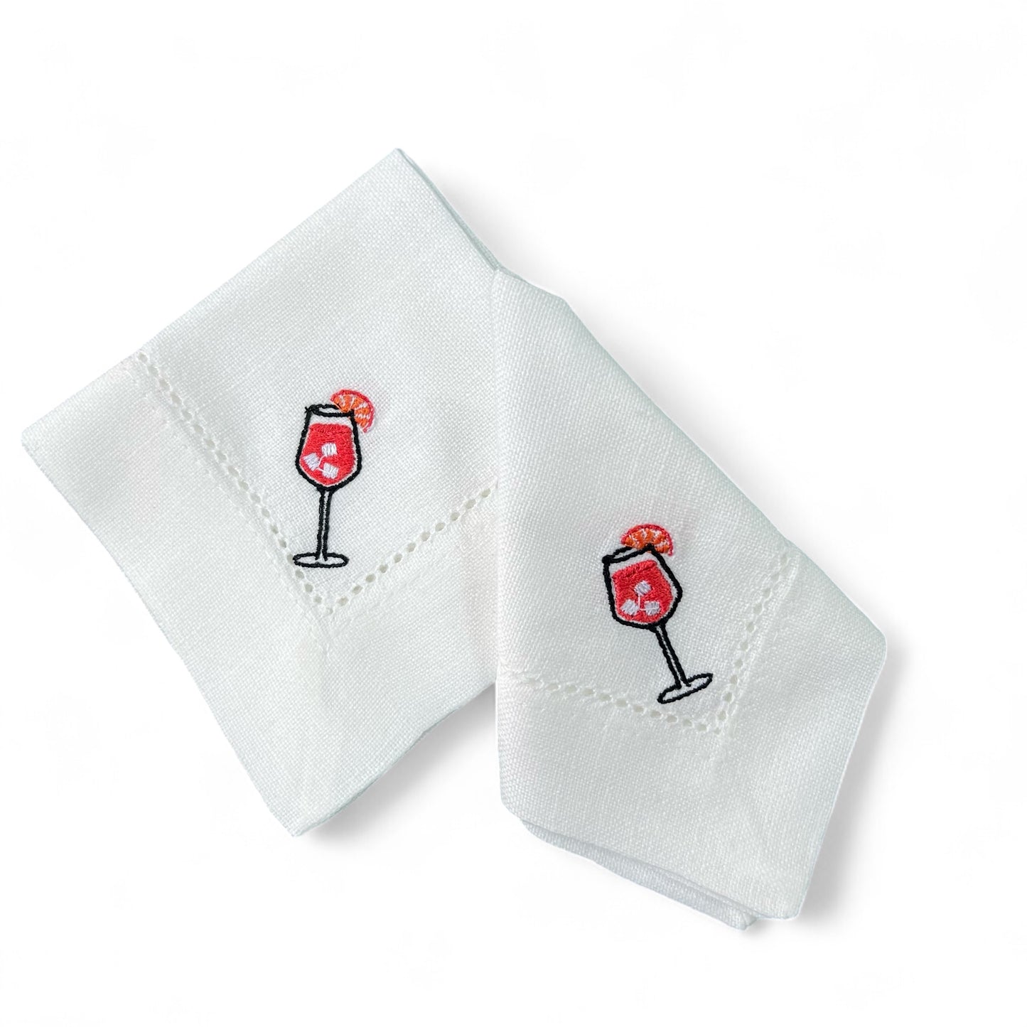 Embroidered cocktail napkin linen aperol