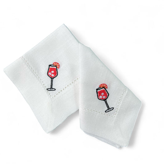 Embroidered cocktail napkin linen aperol