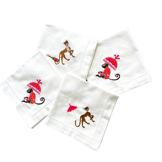 Napkin set chinoiserie monkey and Cheetah