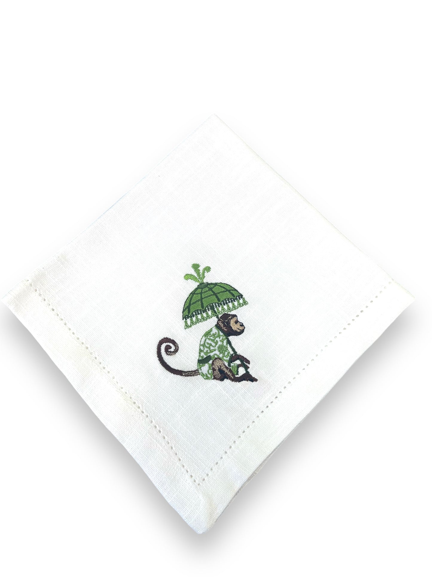 Chinoiserie Embroidered Green Monkey Parasol