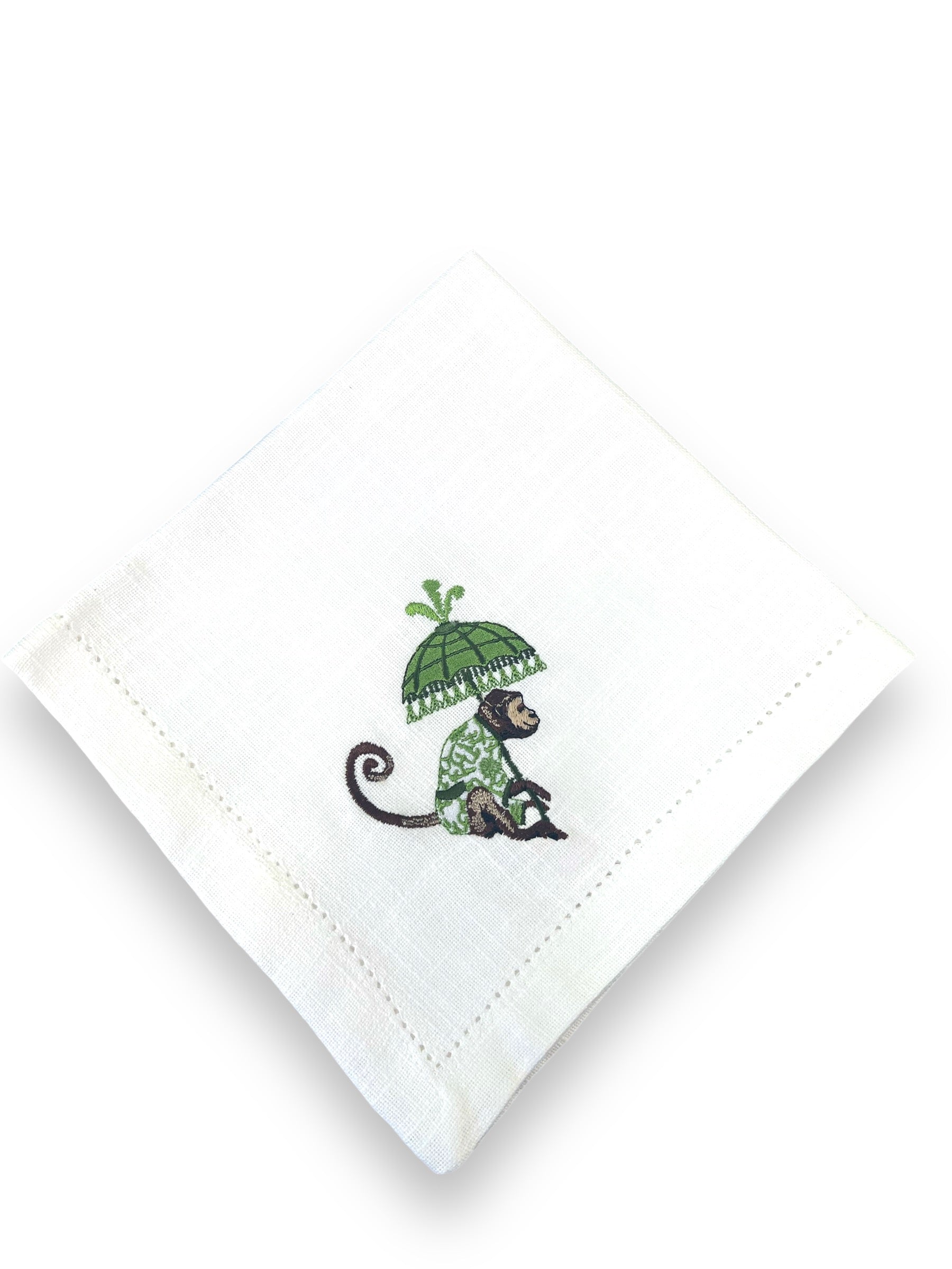Chinoiserie Embroidered Green Monkey Parasol