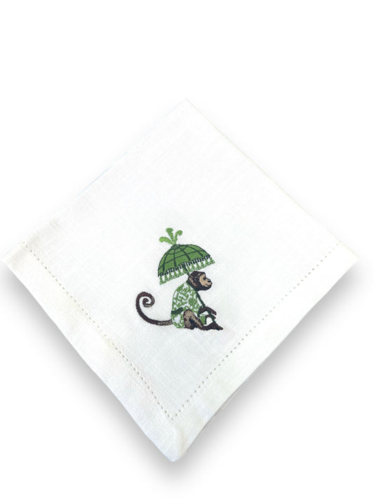 Chinoiserie Embroidered Green Monkey Parasol