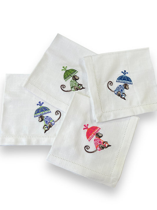 Napkin Embroidered with a monkey parasol
