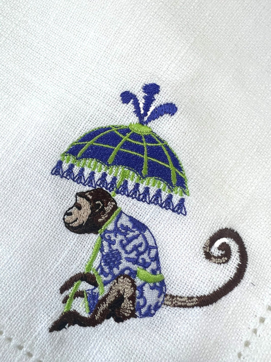 Embroidered Napkin Monkey Purple Parasol