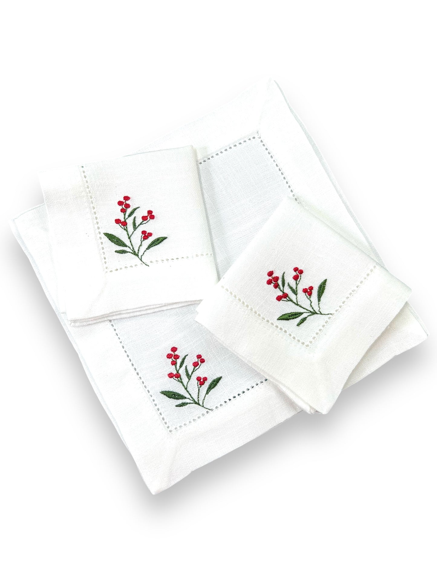 Embroidered Cocktail Napkins Christmas
