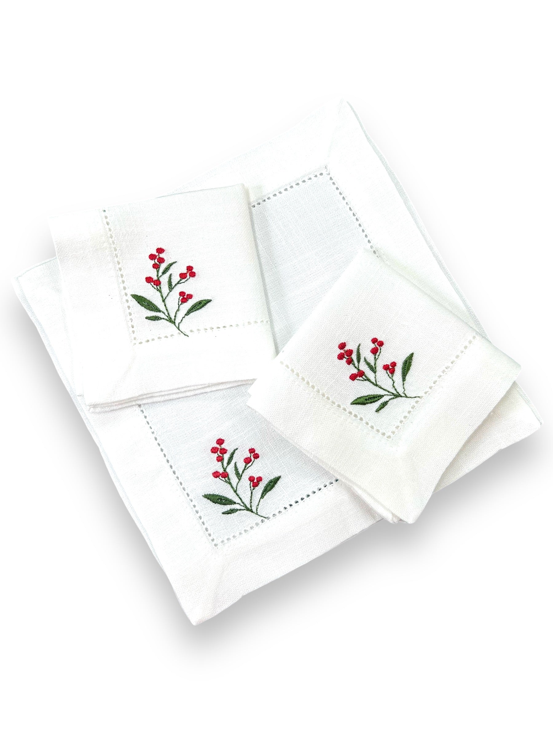 Embroidered Cocktail Napkins Christmas