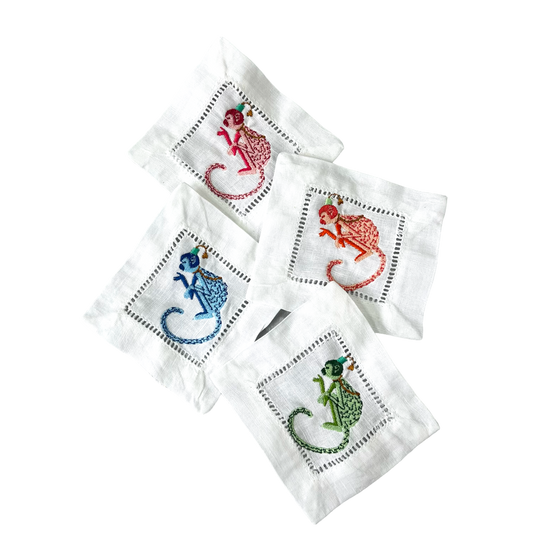 Set Napkins and Coaster Playful Monkey