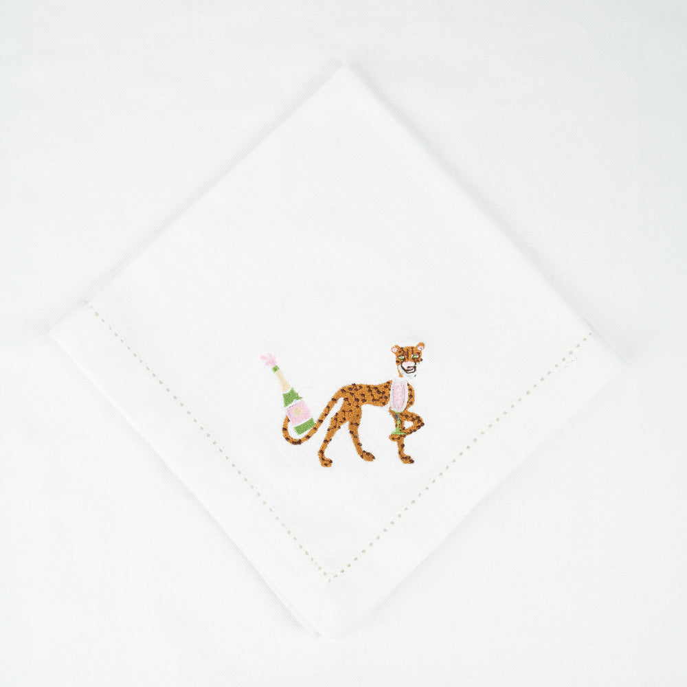 Chinoiserie Chic Cheetah with Champagne Napkin Embroidery 46x46