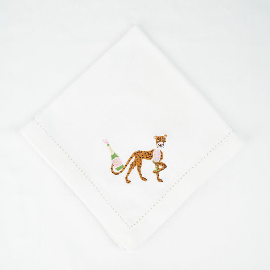 Chinoiserie Chic Cheetah with Champagne Napkin Embroidery 46x46