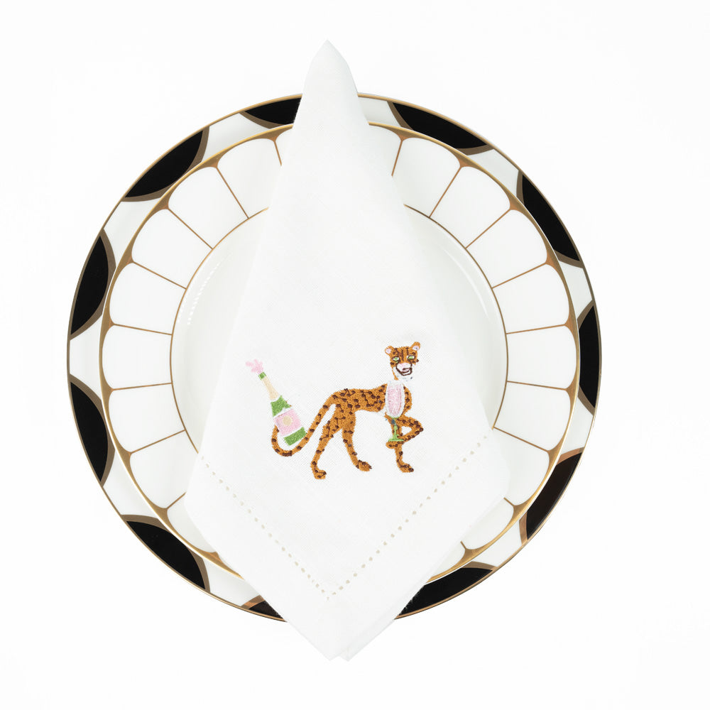 Chinoiserie Chic Cheetah with Champagne Napkin Embroidery - Presentation