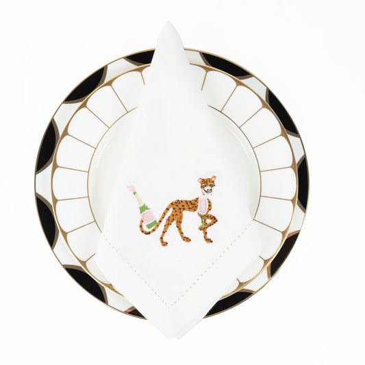 Chinoiserie Chic Cheetah with Champagne Napkin Embroidery - Presentation