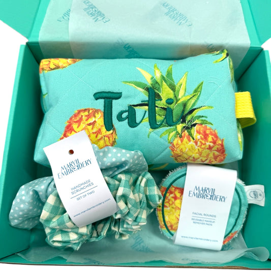 Personalized Gift Set – Makeup Bag, Reusable Rounds & Scrunchies