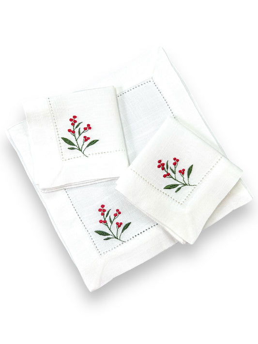 Embroidered Cocktail Napkins Christmas 