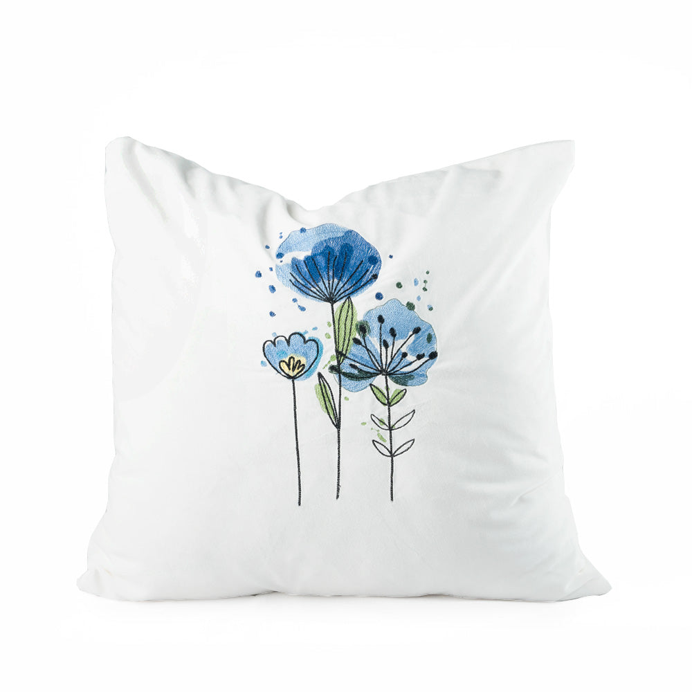 Blue Blooming Amapolas Cushion Cover Embroidery