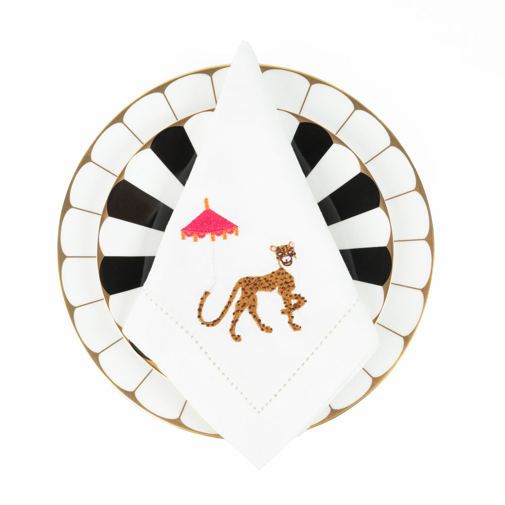 Chinoiserie Chic Cheetah Parasol Napkin Embroidery