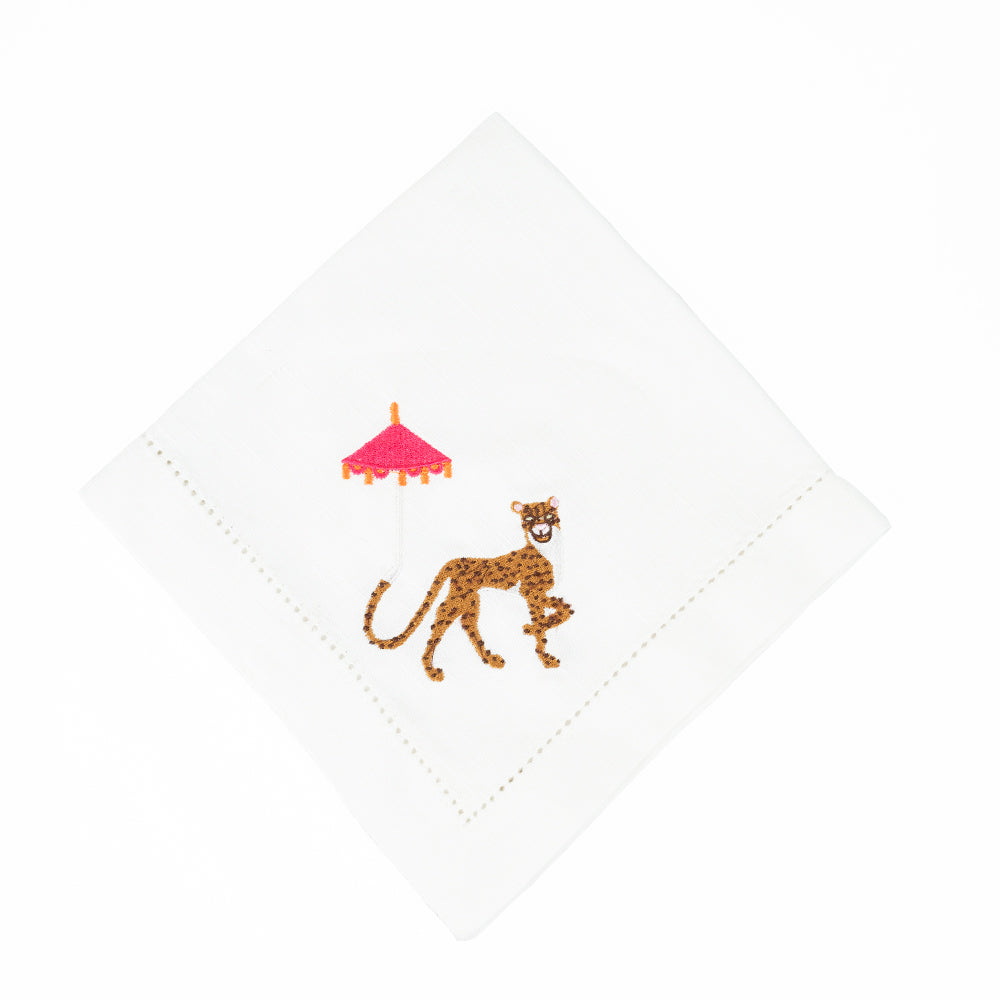 Chinoiserie Chic Cheetah Parasol Napkin Embroidery - Details