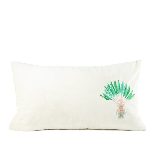 Chinoiserie Palm Tree Leaves Cushion Cover Embroidery