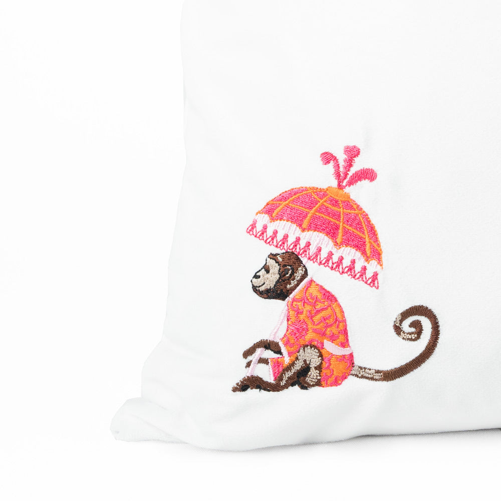 Chinoiserie Pink Monkey Parasol Cushion Cover - Left Details