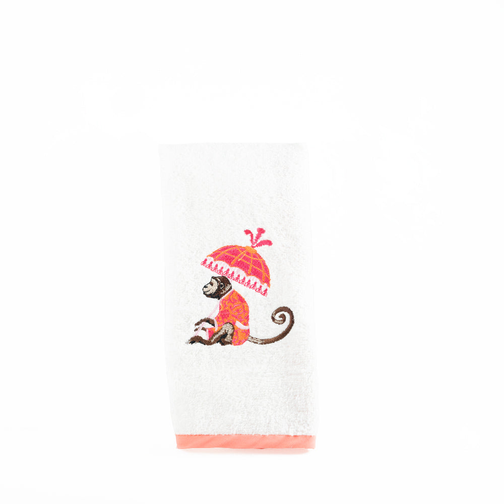 Chinoiserie Pink Monkey Parasol Hand Towel Embroidery