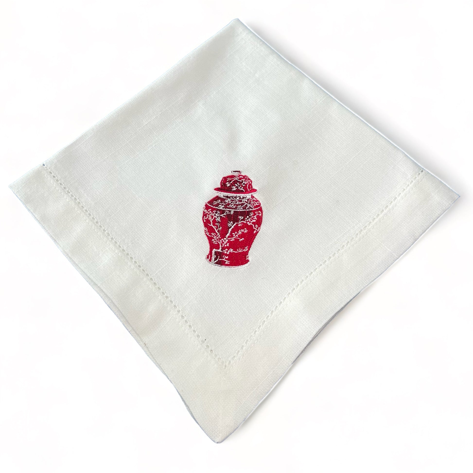 Embroidered Napkin Red Chinese Jar 