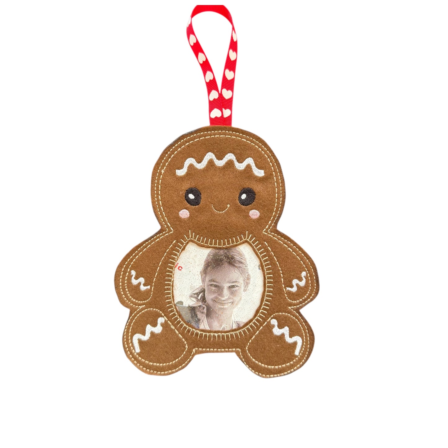 Gingerbread Memory Buddy – Embroidered Photo Ornament