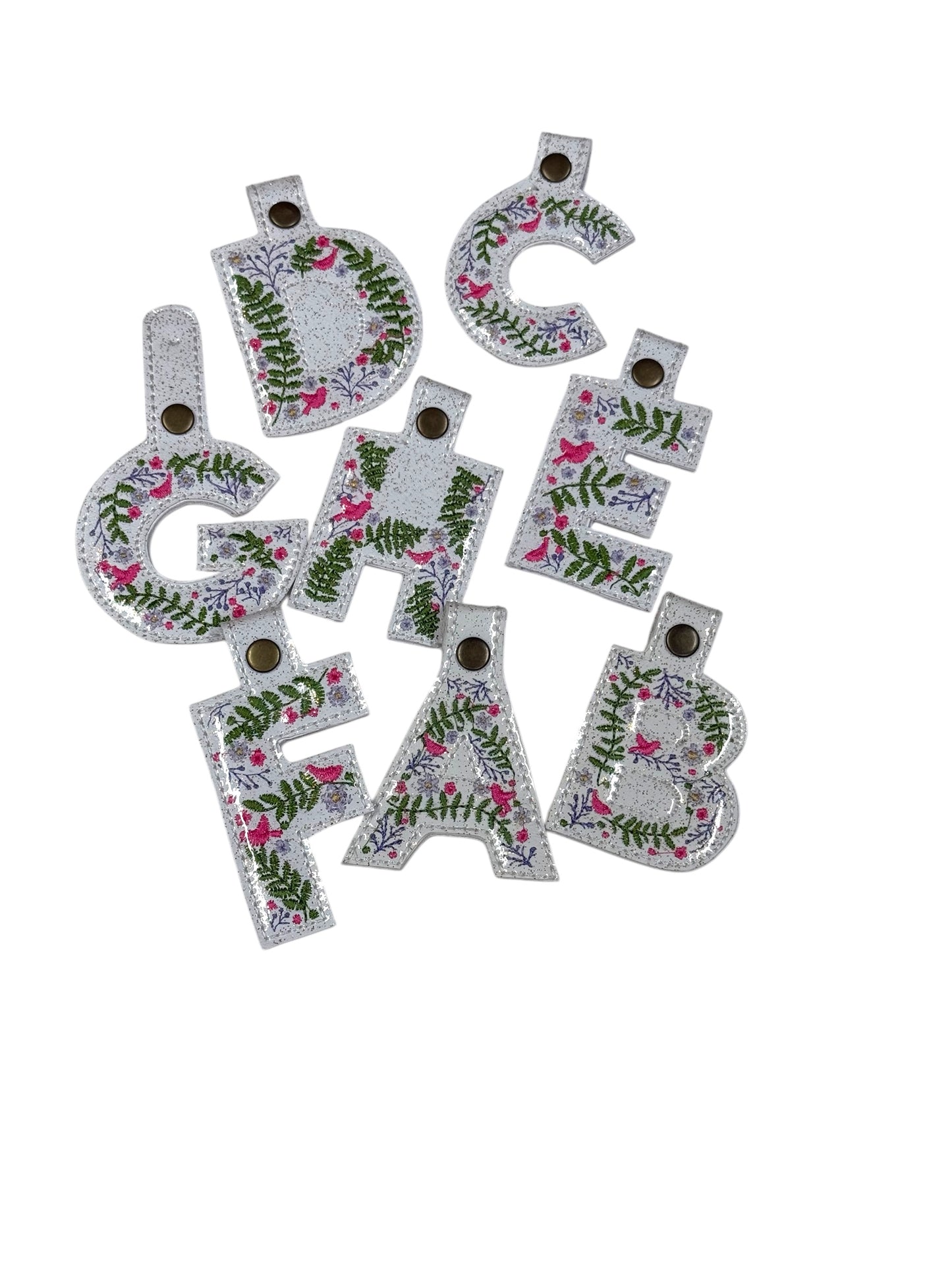 Foliage Embroidered Initial Keychain