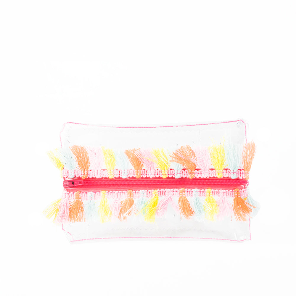 Pink Tassel Mini Make Up Bag Embroidery